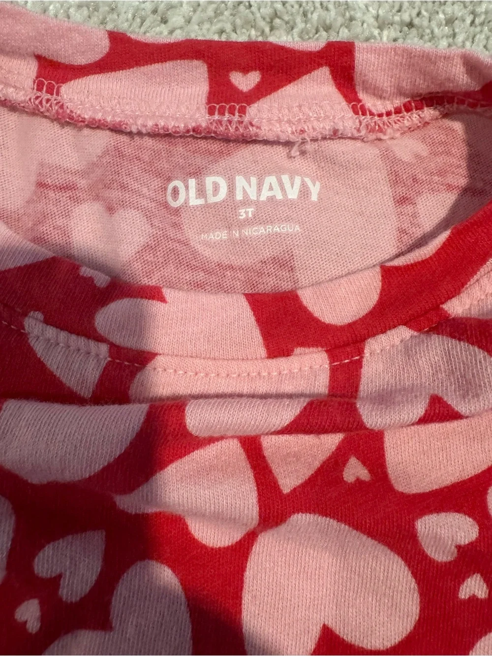 Old Navy Red Tee with Pink Heart Pattern - Kids Short Sleeve